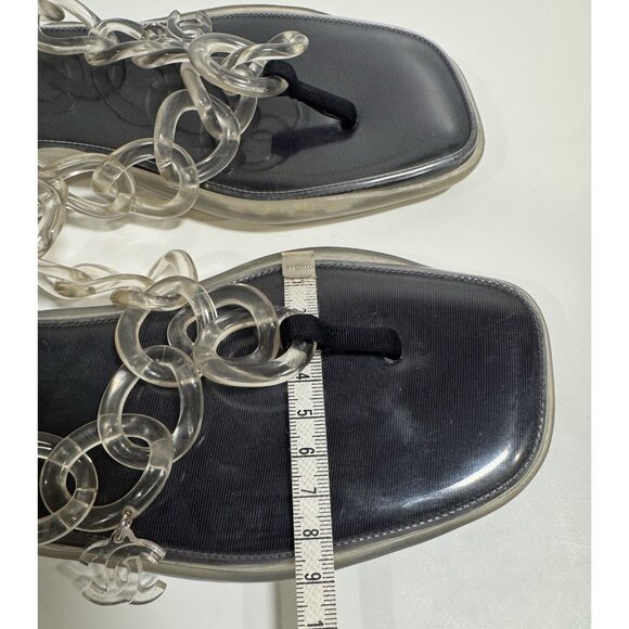 Chanel Size 39/ 8 Clear Jelly Sandals CC Chain Flip Flops - Picture 10 of 11